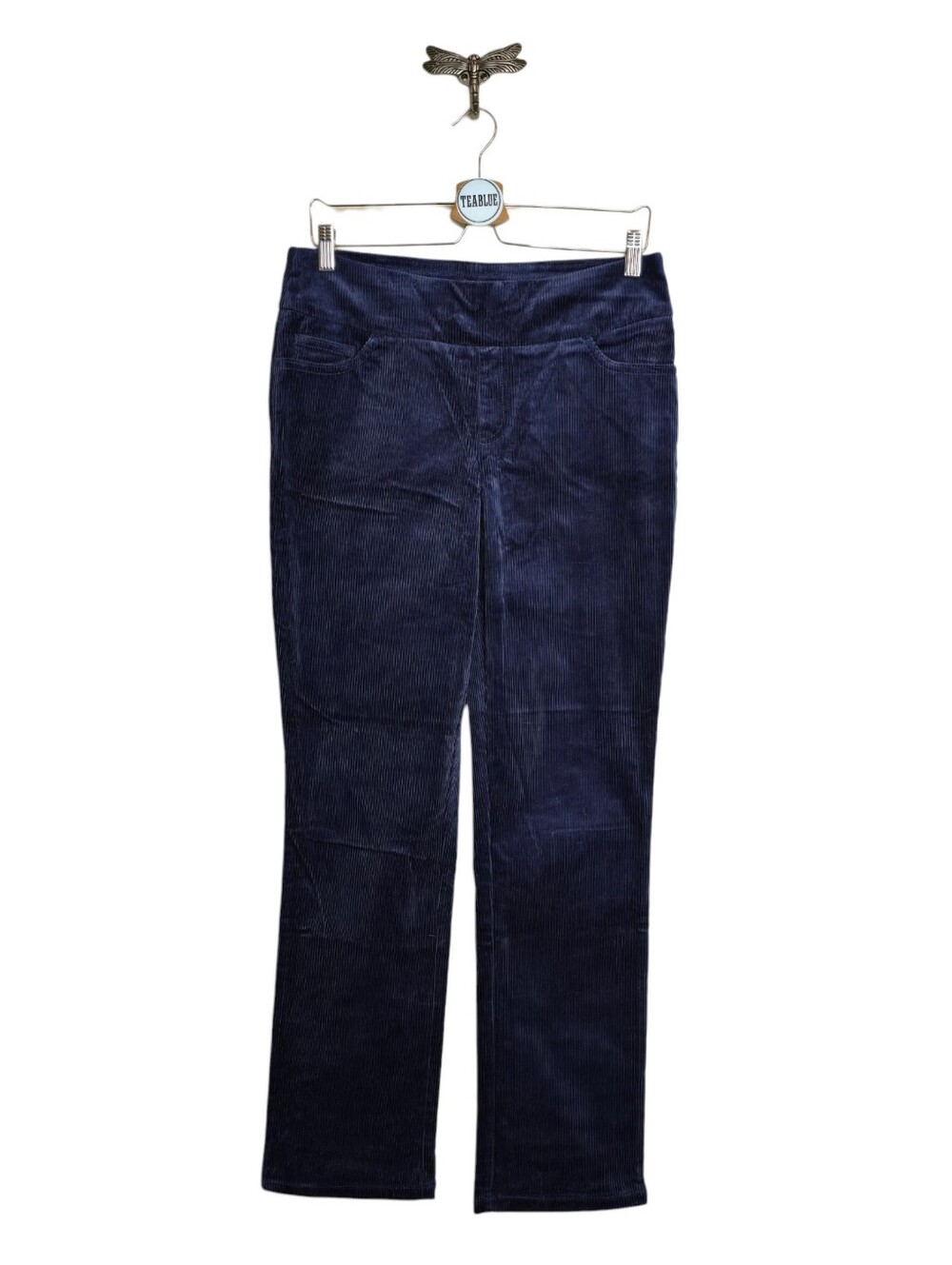 D&CO. Denim & Company Pull-On Corduroy Straight Leg Pants Navy Blue Size 8